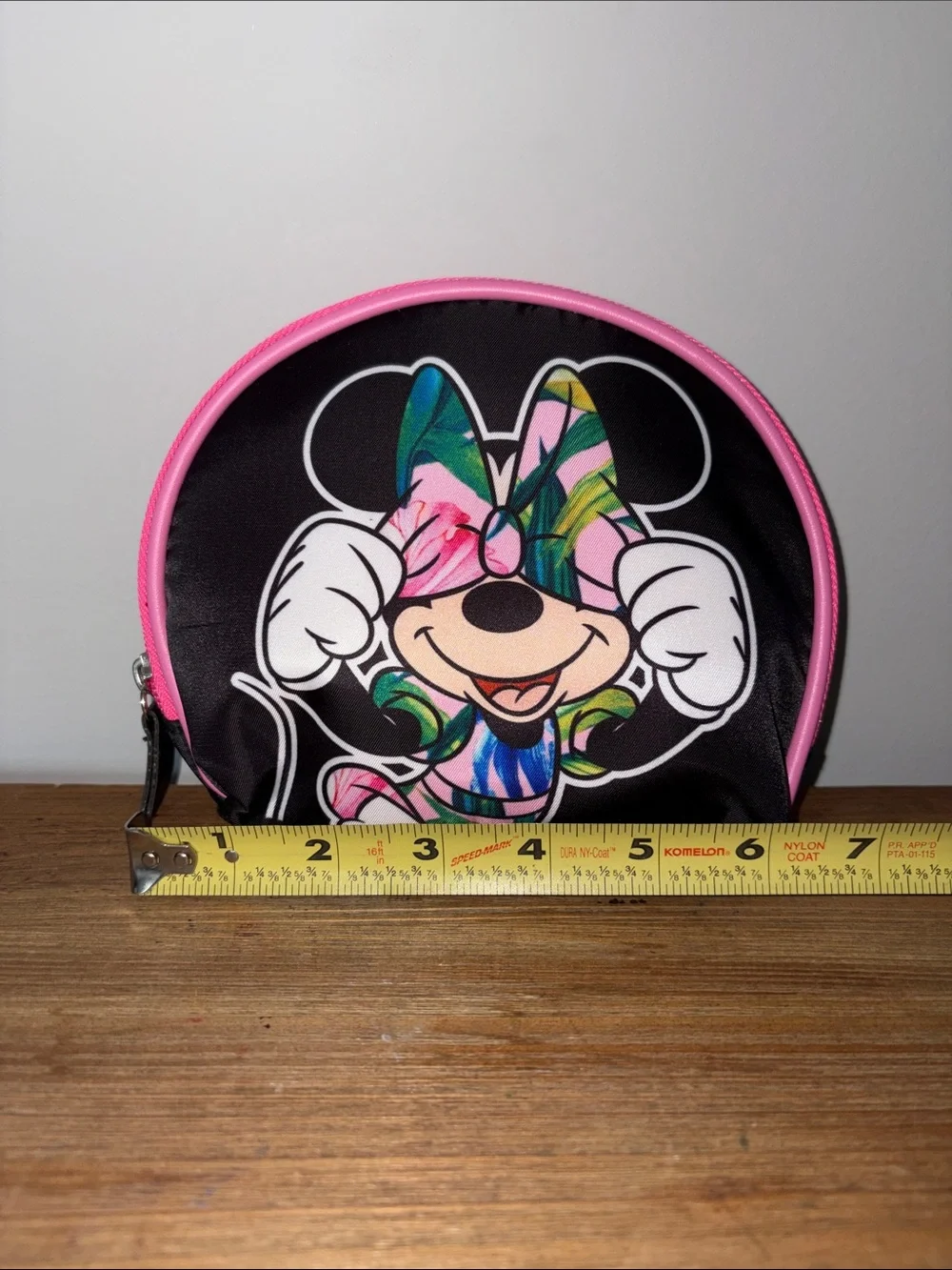 Minnie Mouse Floral Print Cosmetic Pouch - Black & Pink
